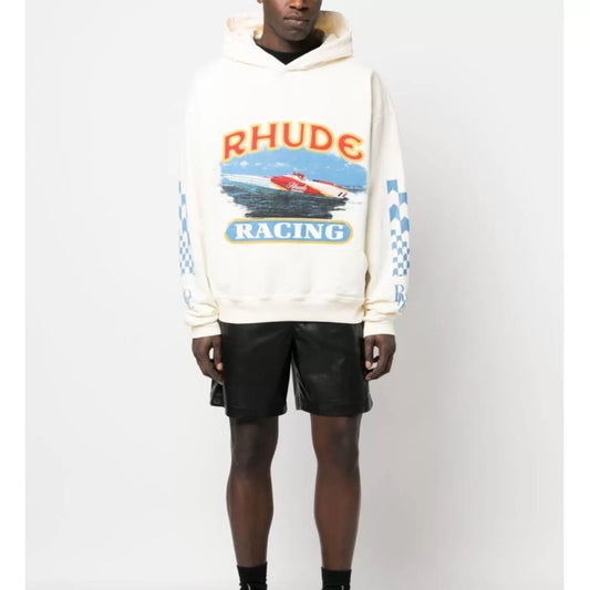 Rhude Hoodie Speedboat Plaid Sleeve Vintage Printed Hooded Sweater Jacket