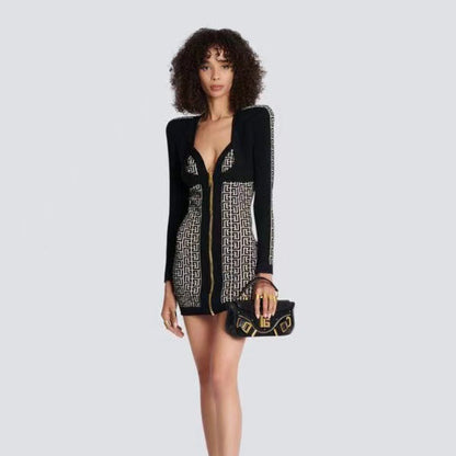 Women's Evening Dress Bandage Dress V-neck Zipper Dress