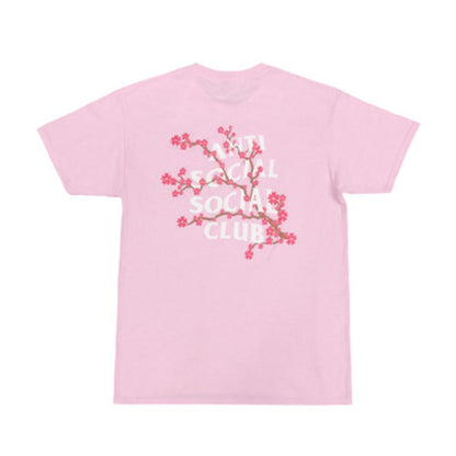 Anti Social Club T Shirt Peach Blossom Floral Letter Men's and Women's T-shirt Summer Short Sleeve