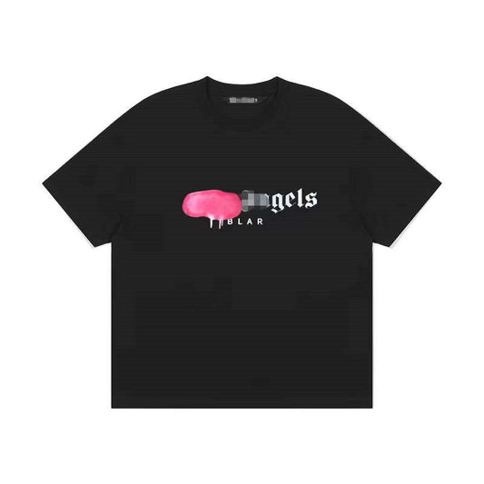 Palm Angels T Shirts Angel Splash Paint Letter Print Loose Short Sleeve T-shirt Half Sleeve Shirt