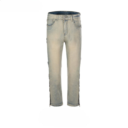 MIJKO Men's Vintage Pants MIJKO Men's Women's Autumn and Winter Washing Water Old Trousers Straight Jeans