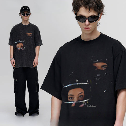 Vintage T-shirts Locomotive Junior Print Short Sleeve Loose Cotton