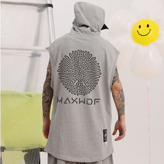 Men Vest Spring and Summer Retro Hip Hop Hooded Sweatshirt