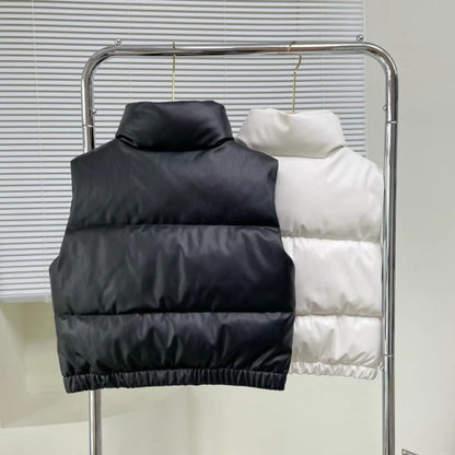 Women Cotton Coat Casual Stand Collar Imitation Leather Vest