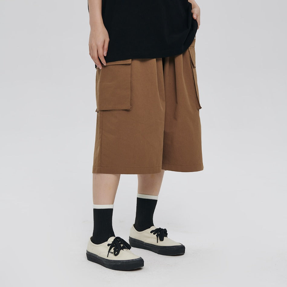 Unisex Shorts Retro Large Pocket Cropped Pants Loose Casual