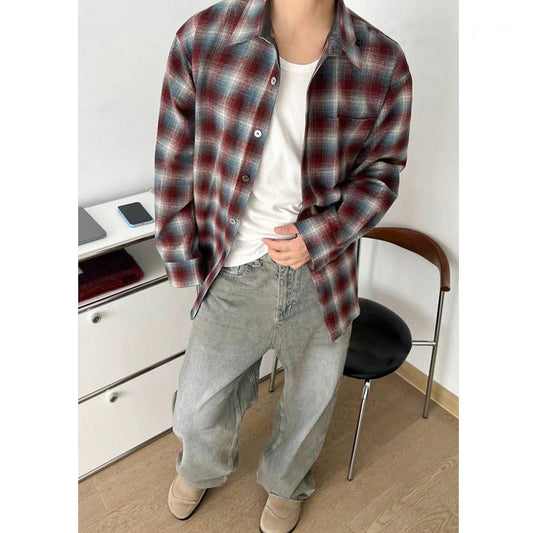 Unisex Shirts BIGTHING Margiela Style Vintage Rust Red Checkered Jacket