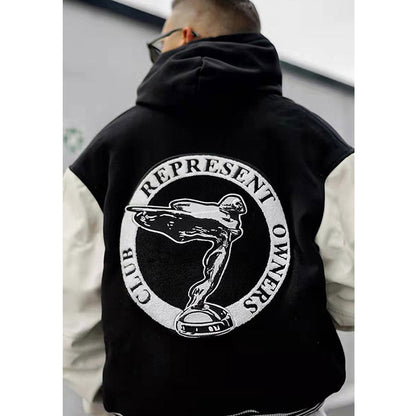 Unisex Baseball Jersey Represents Embroidered Leather Sleeve Baseball Jacket