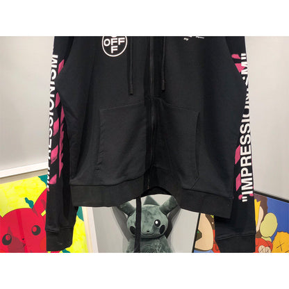 OW Hoodie 99 Zipper Long Sleeve Sweatshirt Red Graffiti