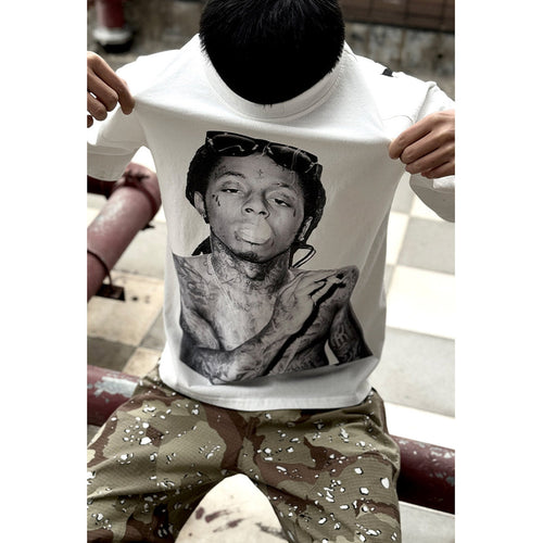 Unisex T-Shirts Vintage Lil Wayne Portrait Print, Hip Hop Loose Tee