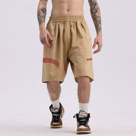 Men Shorts Vintage Letter Print Sports Shorts