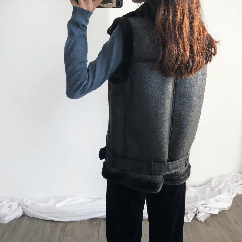 Women Cotton Coat Fashion Polo Collar Loose-Fitting Waistcoat