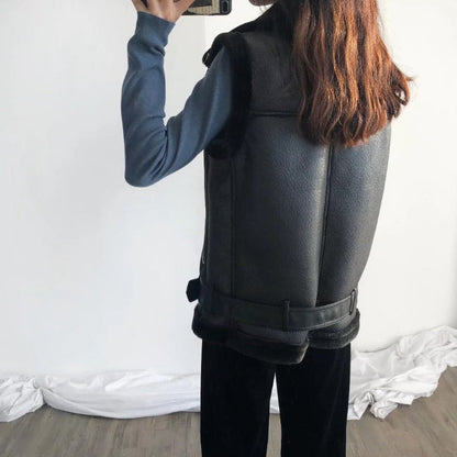Women Cotton Coat Fashion Polo Collar Loose-Fitting Waistcoat