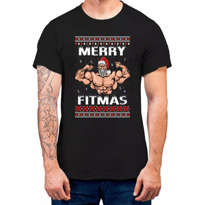 Merry Fitmas Christmas Gym Sport T-shirt For Funny Christmas