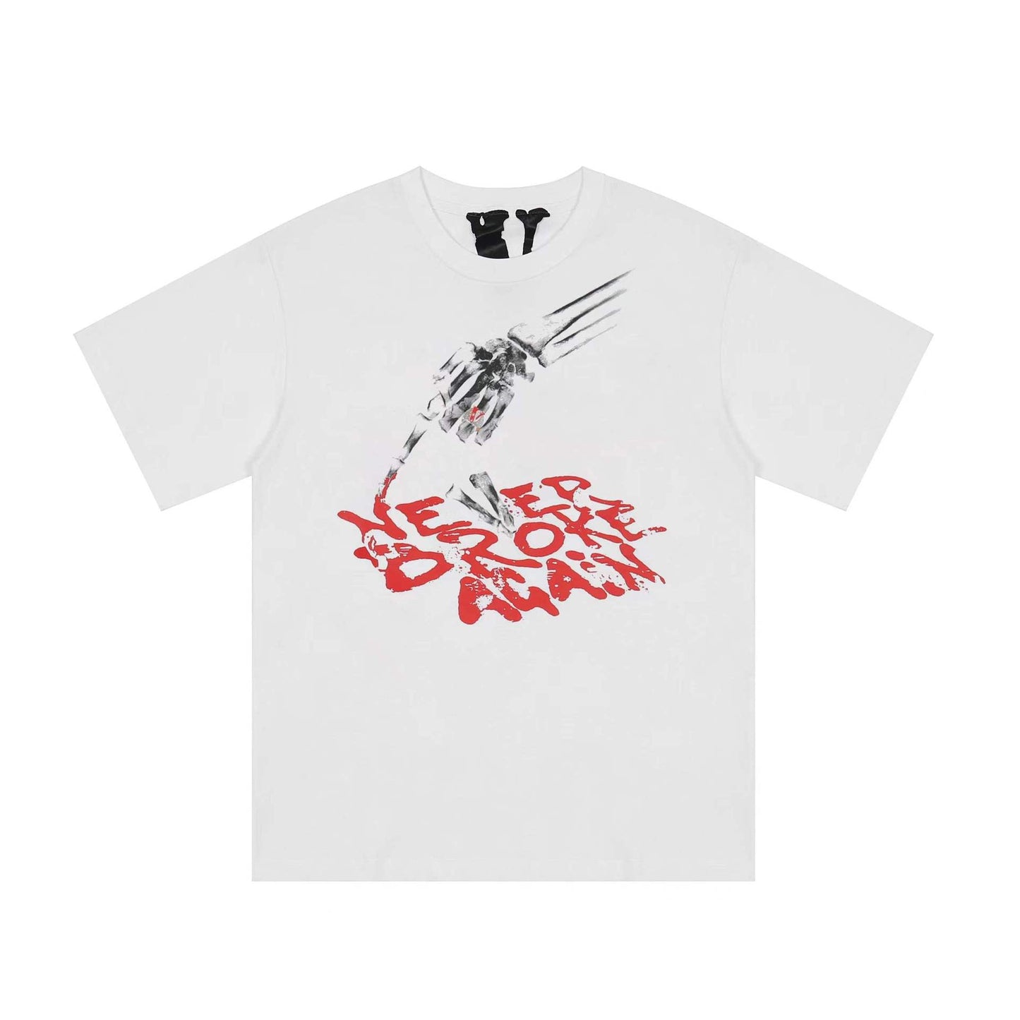 Vlone T Shirts Skull Finger Large V Loose Short Sleeve T-shirt Men and Women High Street Half Sleeve
