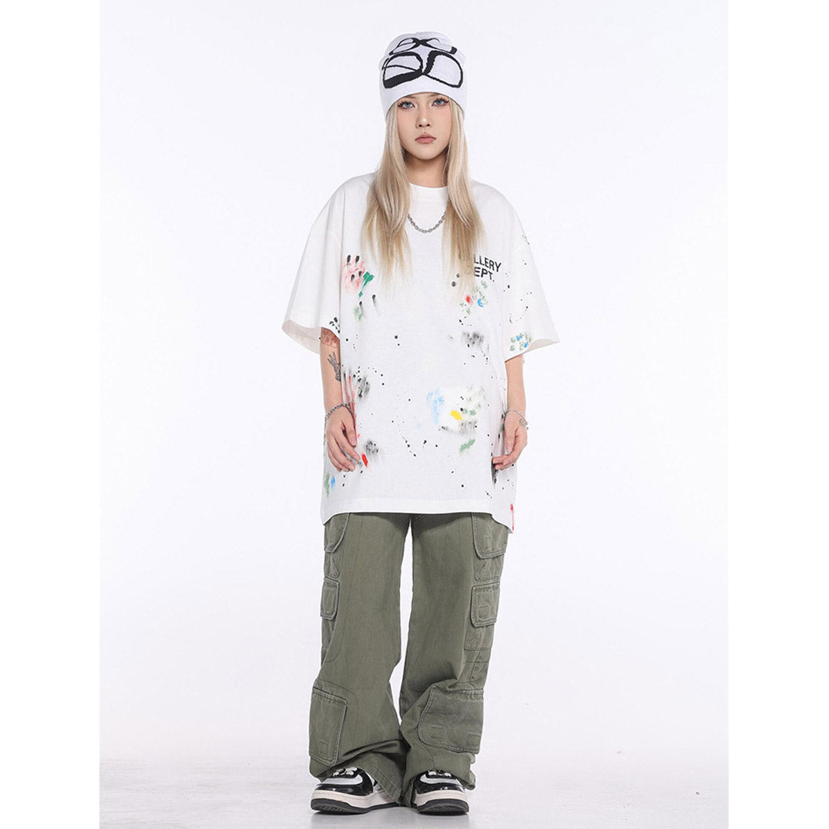 Unisex T-Shirts GALLERY DEPT Hand Painted Ink Splashing Graffiti Loose Tee