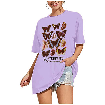 Meladyan Women’s Butterfly Printed Graphic Oversize Tee
