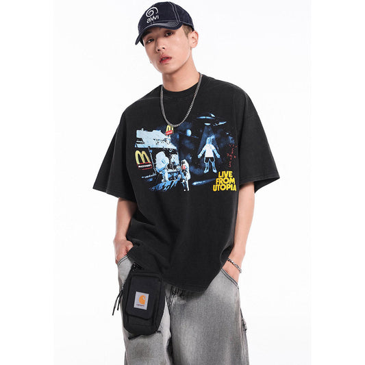 Unisex T-Shirts Travis Scott Crew Neck Short Sleeve Space T-Shirt