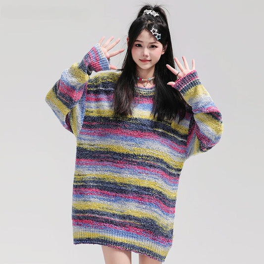 Women Sweater Gradient Oversize All-Matching Knitted Sweater