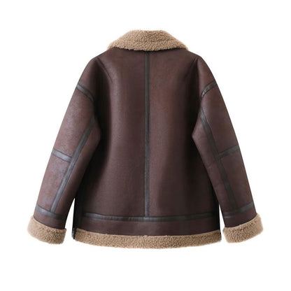 Women Cotton Coat Lamb Wool Casual Leather Coat