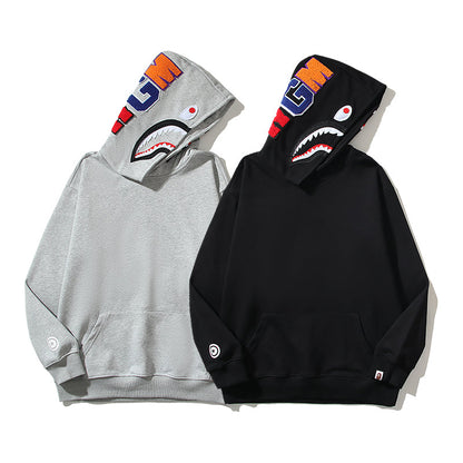 Solid Color Designer Shark Pullover Hoodie – Y2K Style Streetwear Made with High-Quality Material