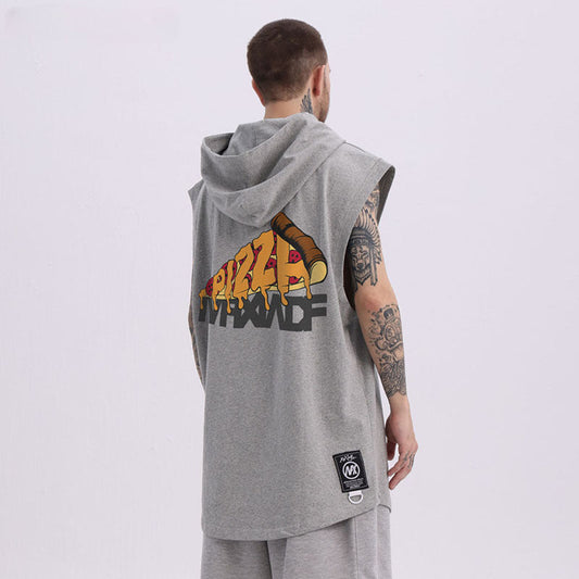 Men Vest Hooded Vest Retro Sleeveless T-shirt Men and Women