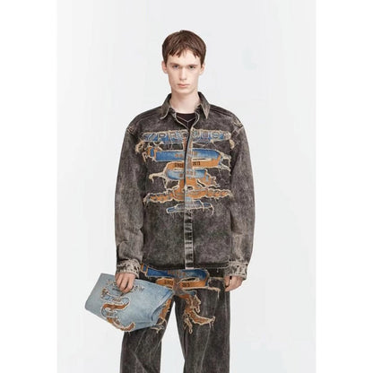 Unisex Denim Jacket Old Patch Embroidered Denim Jacket