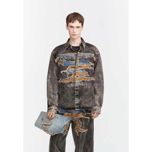 Unisex Denim Jacket Old Patch Embroidered Denim Jacket