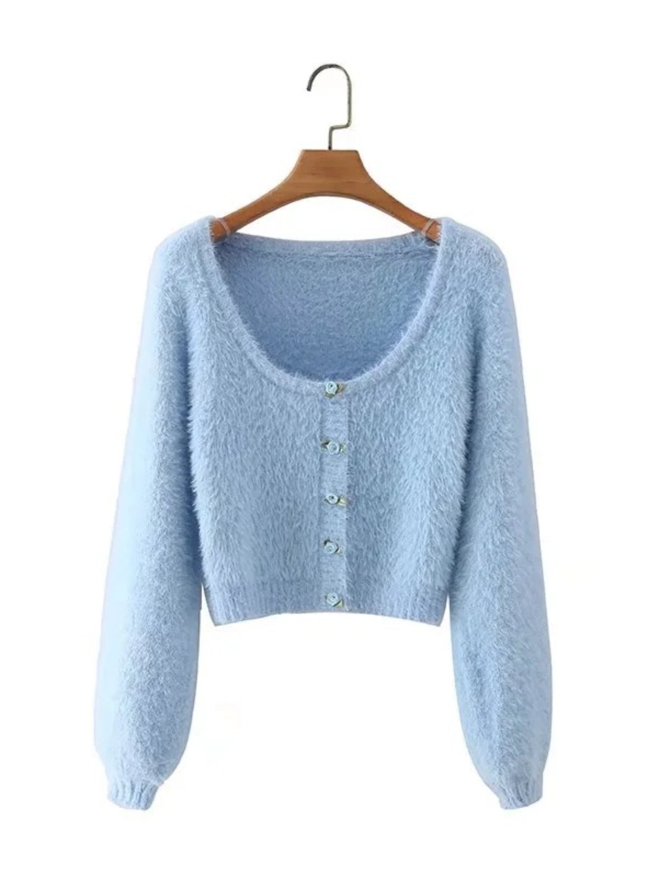 Women Sweater Knitwear Retro Square Collar Single-Breasted Long Sleeve Knitted Cardigan Jacket