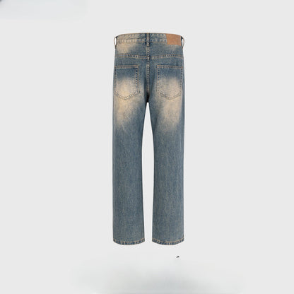 MIJKO Men Vintage Pants MIJKO High Street Washing Water Old Ripped Trousers Ripped Jeans