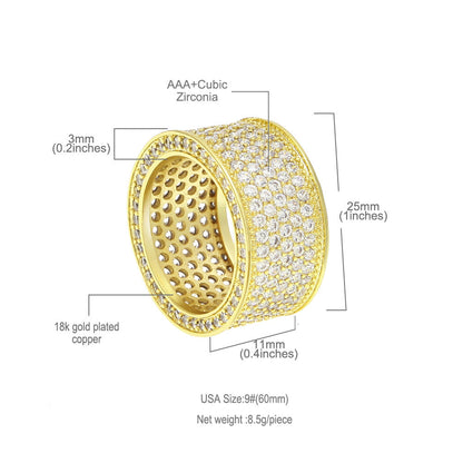 Rings Gold Plated BlingBling Micro Set Zircon Ring Hip Hop Royalty