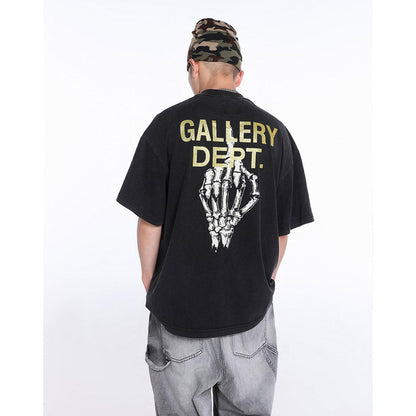 Unisex T-Shirts GALLERY DEPT Skull Middle Finger Print Loose T-Shirt
