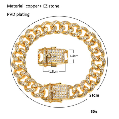 Bracelet Hip Hop Bracelet Full Diamond Gold Cuban Bracelet Spectrum St. Valentine's
