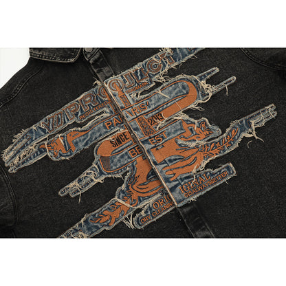Unisex Denim Jacket Old Patch Embroidered Denim Jacket