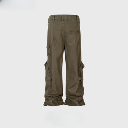 MIJKO Men's Vintage Pants MIJKO Men's Women's Ribbon Design Trousers Straight Tooling Jeans
