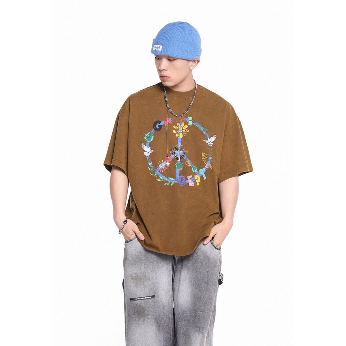 Unisex T-Shirts GALLERY DEPT Anti-War Peace Floral Loose T-Shirt
