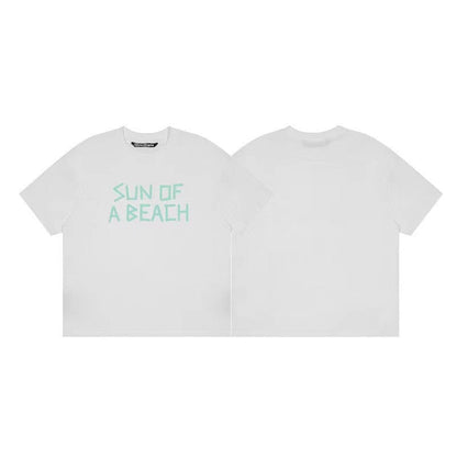 Palm Angels T Shirts English Letter Short Sleeve T-shirt Men's Loose Half Sleeve