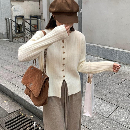 Women Knitted Pullover Autumn Slim-Fit Long-Sleeved Jacket