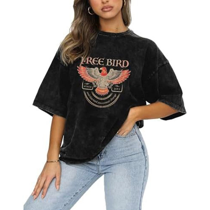 Vintage Rock Band Tshirts Women Retro Free Bird Western Grap