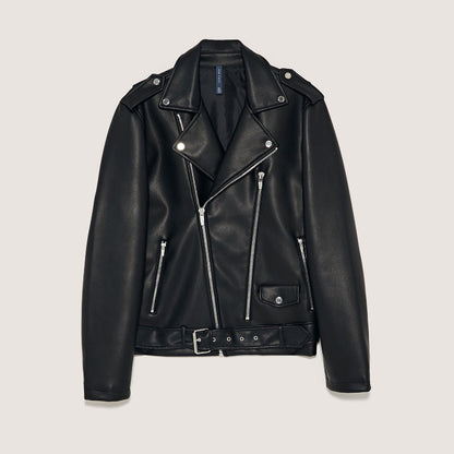Men Motorcycle Jacket Faux Leather Knight Jacket 1966/300 Long Zipper