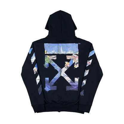 OW Hoodie Monet Oil Painting Zipper Sweatshirt Long Sleeve Pure Cotton
