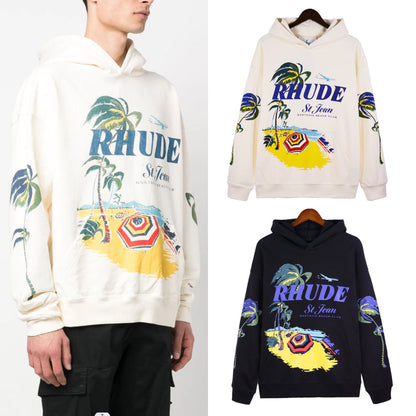 Rhude Hoodie Beach Coconut Letter Print Hooded Sweater Jacket