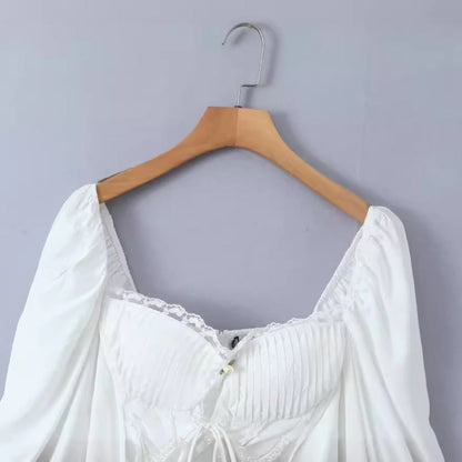 Women Tops Summer Lace Puff Sleeve Shirt