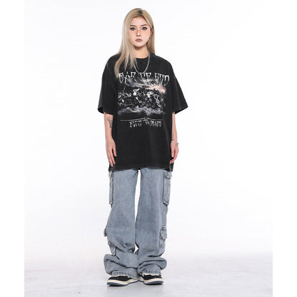 Unisex T-Shirts Old Vintage FOG Battle of the Gods Print Loose Tee