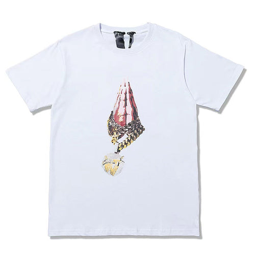 Vlone T Shirts Palm Necklace Large V Printed High Street Men's and Women's Short-Sleeved T-shirt