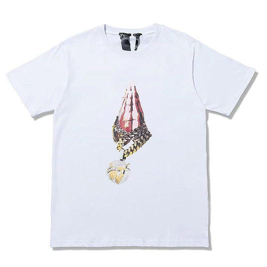 Vlone T Shirts Palm Necklace Large V Printed High Street Men's and Women's Short-Sleeved T-shirt