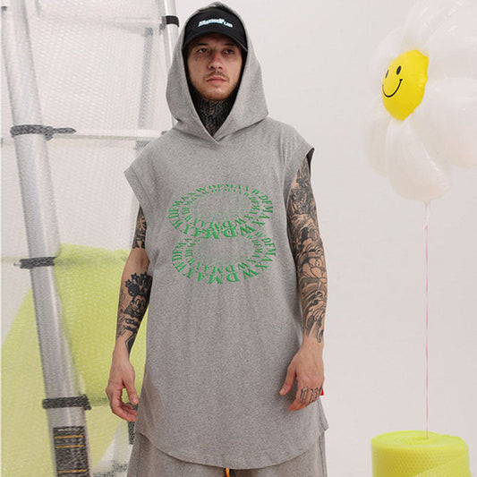 Men Vest Vintage Men's Hooded Tank Top Sleeveless T-shirt Men's