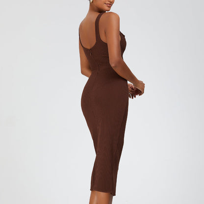 Women's Evening Dress Bandage One-Piece Dress Square Collar Sleeveless Sexy Slim Fit Camisole Gown