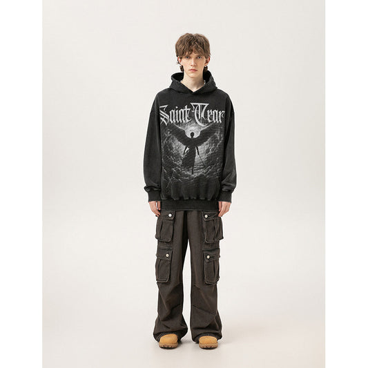 Unisex Hoodies Saint Michael Fashion Old Loose Hoodie