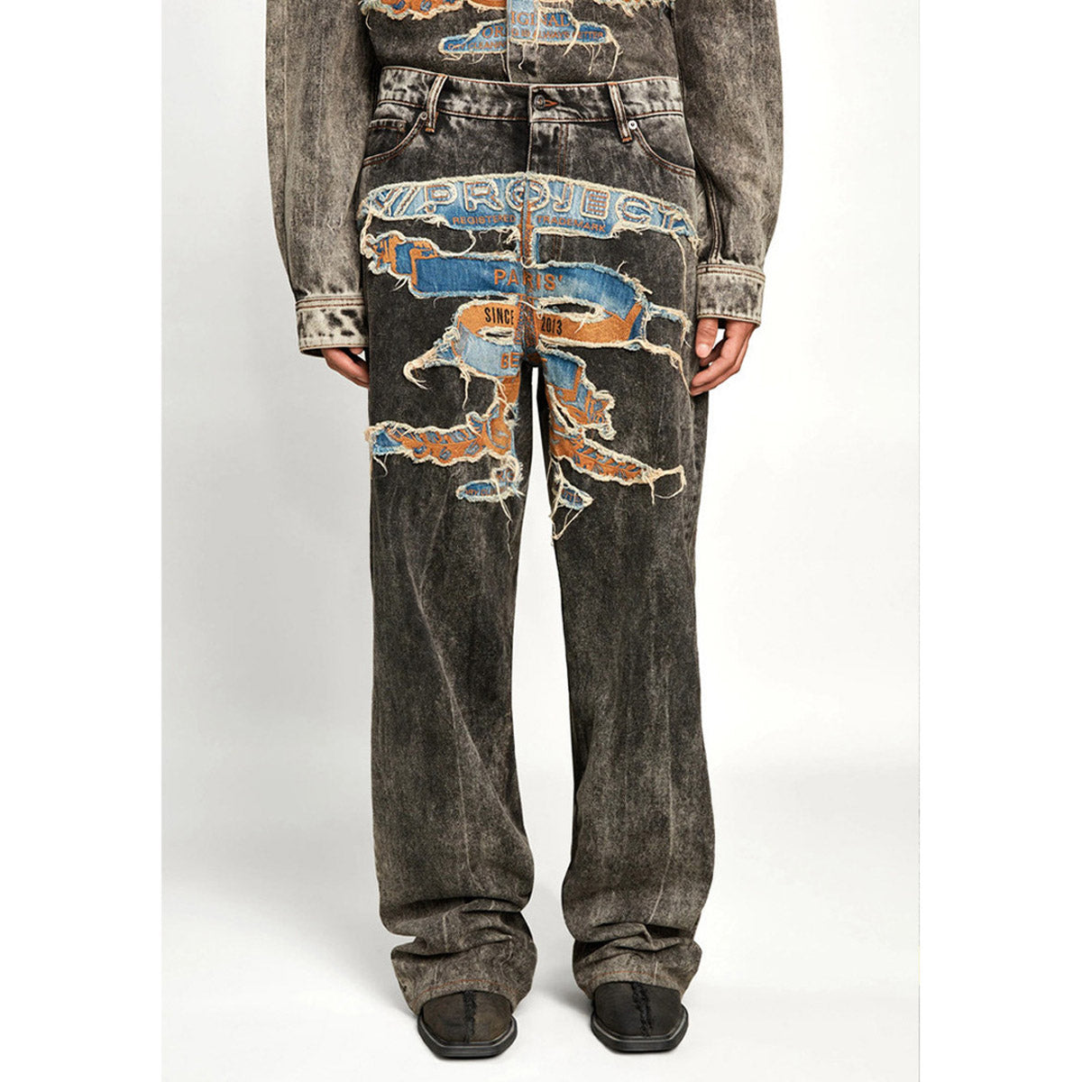 Unisex Pants Make Old Patch Embroidered Loose Jeans