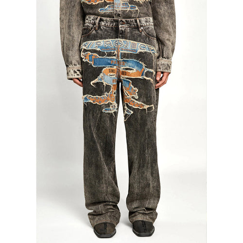Unisex Pants Make Old Patch Embroidered Loose Jeans